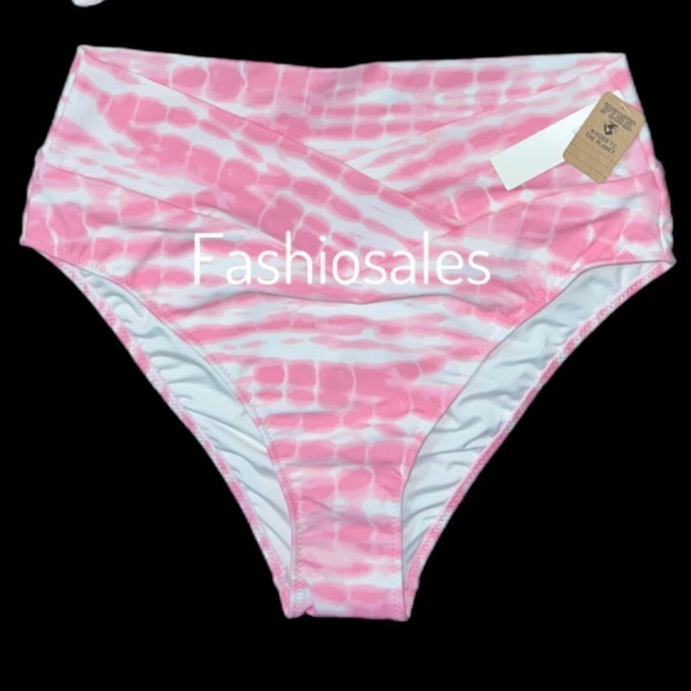 Victorias Secret Pink Swim V Crossover High Waist Cheeky Bikini Bottoms pink tie